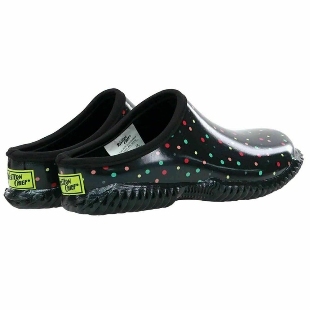 Western Chief Dazzling Dots Black Clogs Size 6 NEW